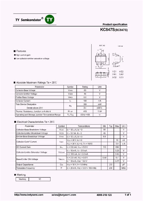 Bc847s 7509268 Pdf Datasheet Download Ic On Line