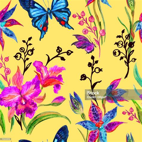 Pattern From Orchids And Butterflies Stock Illustration Download