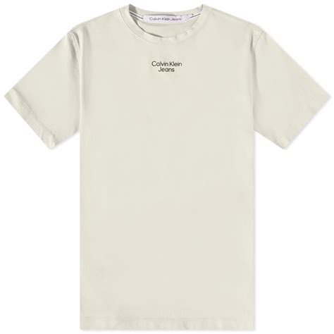 Calvin Klein Stacked Logo T Shirt Eggshell End Uk