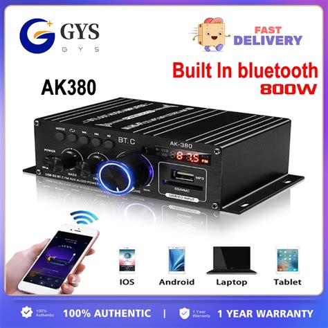 AK380 800W 12V Power Amplifier Hifi Stereo BASS Audio Speaker Home