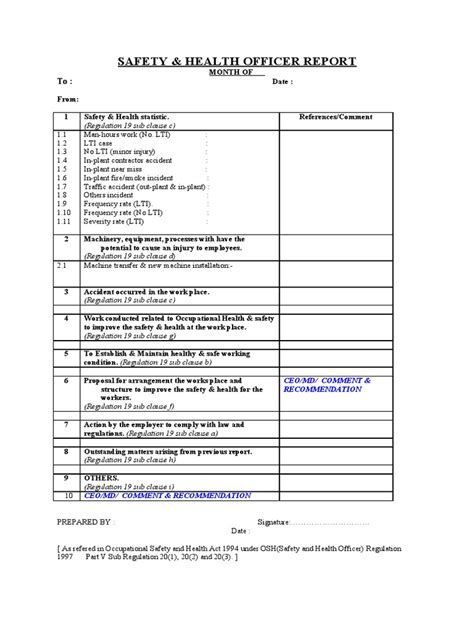 Safety & Health Officer Report: (Regulation 19 Sub Clause C) | PDF