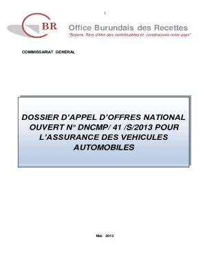 Fillable Online BR Office Burundais Des Recettes DOSSIER D APPEL D