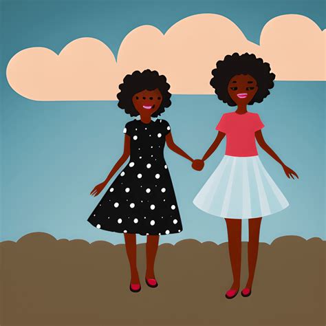 African American Sisters Holding Hands With Clouds · Creative Fabrica