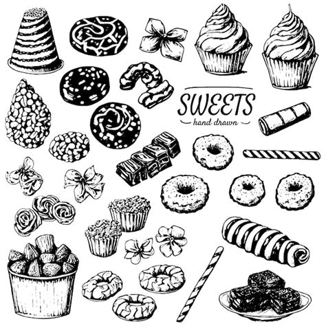 Premium Vector Hand Drawn Set Of Sweets