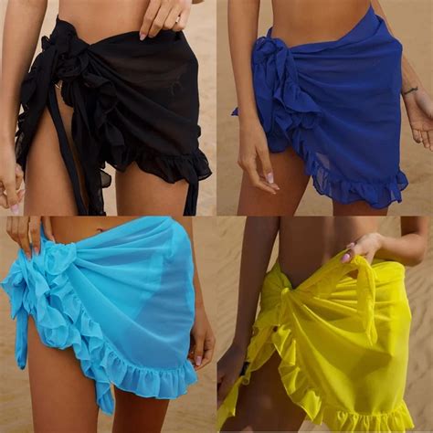 Women Wrap Short Beach Cover Ups Skirts Sexy Swimsuit Bikini Chiffon
