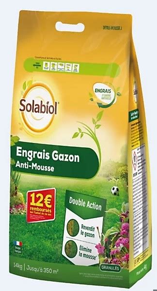 Engrais gazon antimousse sac 14kg SOLABIOL double action granulés