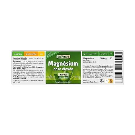 Greenfood Magn Sium Mg Dose Lev E Comprim S Pour Un