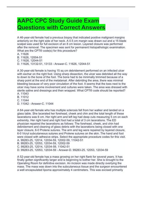 Aapc Cpc Study Guide Exam Questions With Correct Answers Cpc Stuvia Us