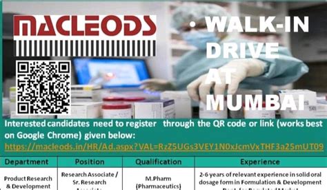 Macleods Pharmaceuticals Walk In Interviews On Th Aug Mumbai