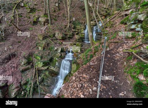 Waterfalls In The Gorge Called Margarethenschlucht In The Odenwald Near