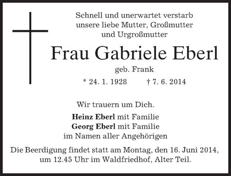 Traueranzeigen Von Gabriele Eberl Trauer Merkur De