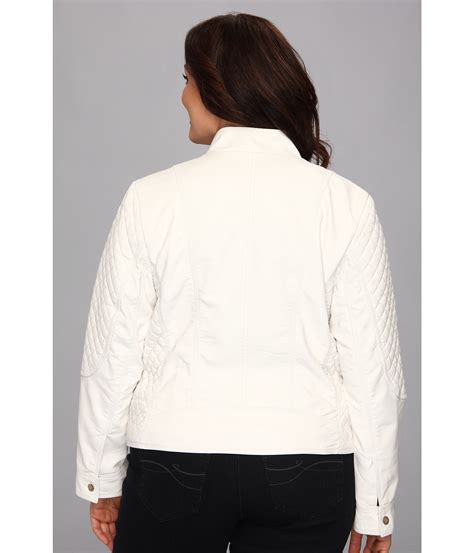 Lyst Jessica Simpson Plus Size Quilted Faux Leather Moto Jacket With Band Collar In White