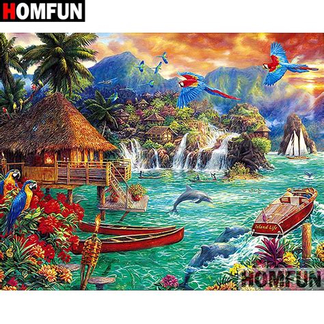 HOMFUN Voll Platz Runde Bohrer 5D DIY Diamant Malerei Ozean Landschaft