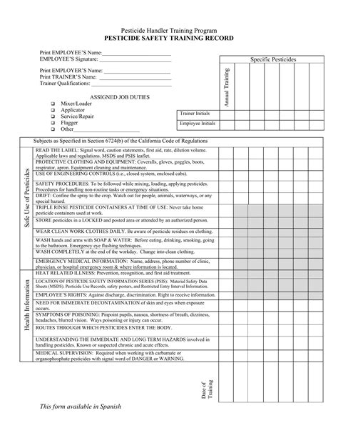 Pesticide Safety Training Form Fill Out Printable PDF Forms Online