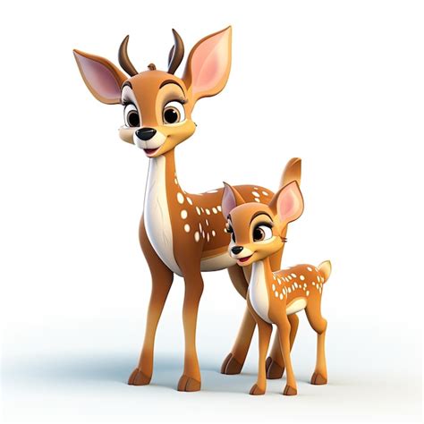 Premium AI Image | 3d Deer with a Fawn in Disney cartoon style