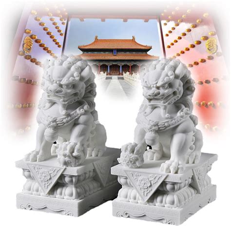 Nenagge Foo Dogs Statues Pair Jade Guardian Lion Statues