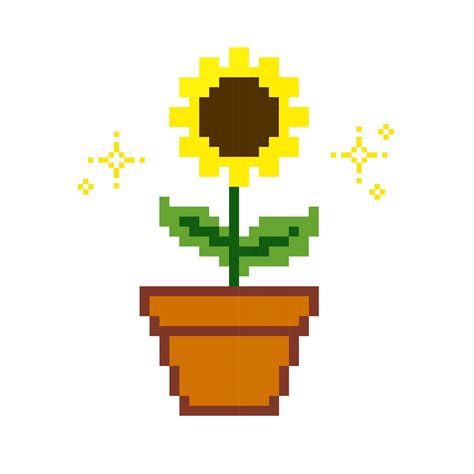 pixel art artistic blooming sunflower in the pot with sparkle star ...