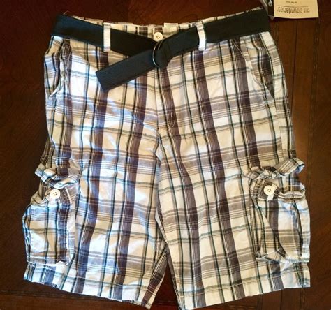 Mens Whiteteal Plaid Cargo Shorts With Belt Size 34 Nwt Cargo Shorts Cotton Shorts Gq Men