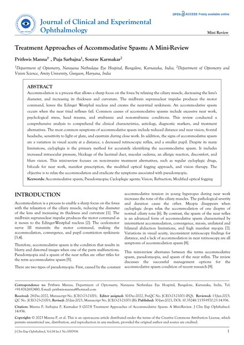 (PDF) Treatment Approaches of Accommodative Spasm: A Mini-Review