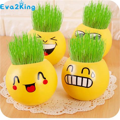 New Creative Mini Qq Expression Potted Grass Doll Desktop Pot Life Decorations Small Flower Pots