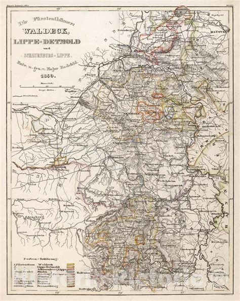 Historic Map : Meyer Map of The Principalities of Waldeck, LippeDetmol