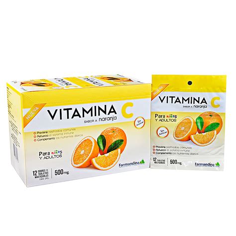 Vitamina C Tabletas Masticables Sobres Sabor Naranja Sin Az Car