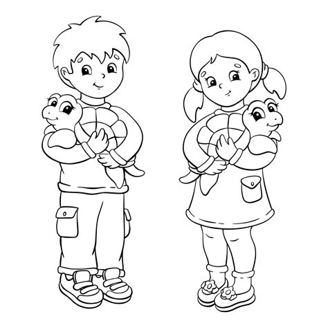 boy  girl  holding turtles   hands coloring page