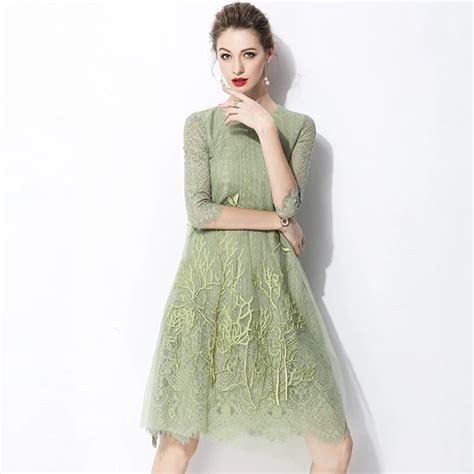 Buy Elegant Light Green Flower Embroidery Dress Summer