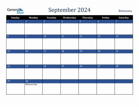 September 2024 Botswana Holiday Calendar