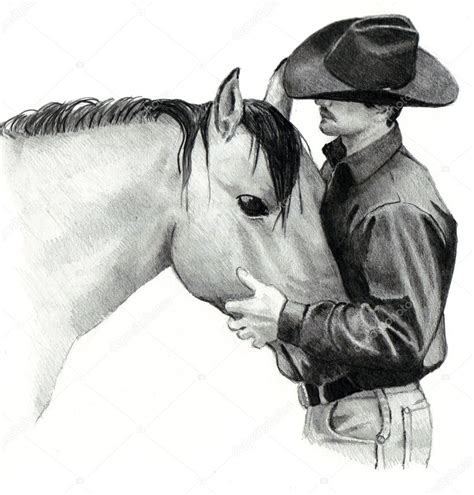 Pencil Drawing of Cowboy and Horse Stock Illustration by ©joyart #1510833