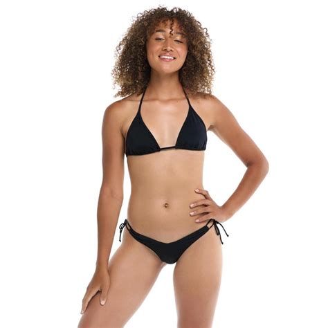 Eidon Womens Solid Leah High Cut V Front Tie Side Cheeky Bikini