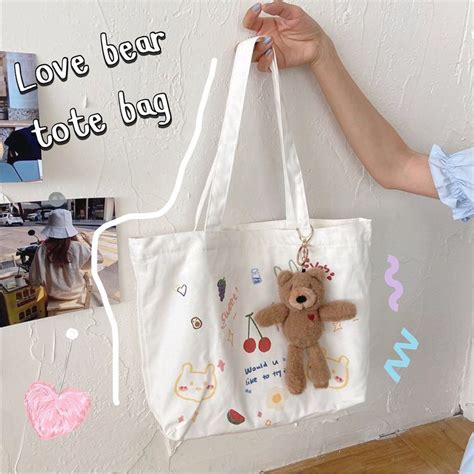 Love Bear tote bag แถมฟร พวงกญแจตกตาหมตวใหญสนำตาล Shopee