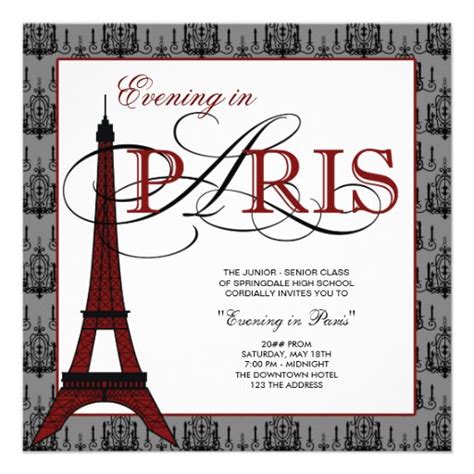 Elegant Eiffel Tower Paris Prom 5.25x5.25 Square Paper Invitation Card ...