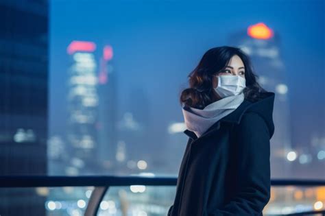 Premium Ai Image A Woman Wearing A Face Mask In The City At Night