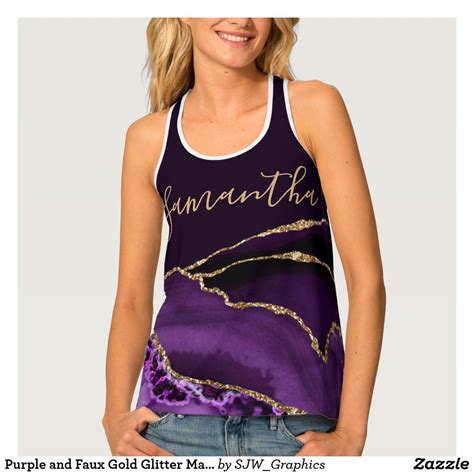 Purple And Faux Gold Glitter Marble Agate Tank Top Zazzle In