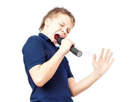 Boy Singing Into A Microphone Very Emotional Stock Image Image Of