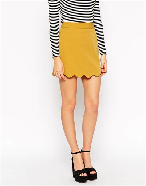 Lyst Asos A Line Mini Skirt With Scallop Hem In Yellow