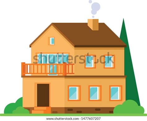 Cartoon Twostorey House Brown Roof Balcony Stock Vector (Royalty Free) 1477607207 | Shutterstock