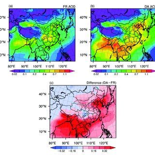 Spatial Distributions Of The Mean Simulated Aod In The A Fr B Da