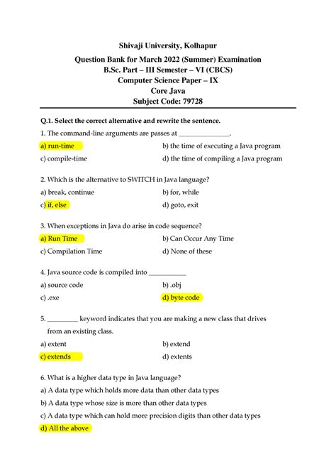 Core Java Mcq Core Java Mcq And Question Bank Shivaji University