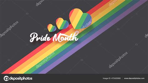 Happy Pride Month Horizontal Banner With Heart And Pride Color Flag