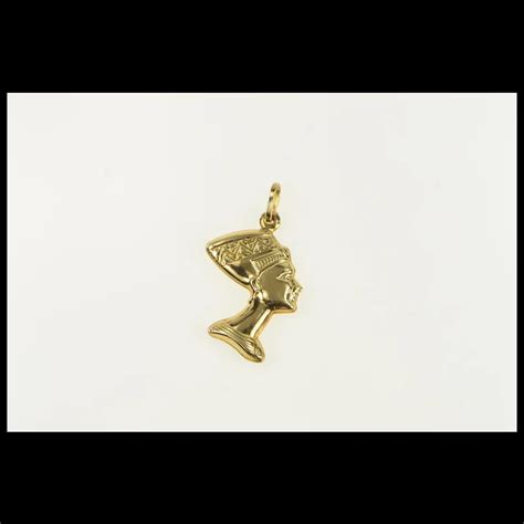 14K 3D Ancient Egyptian Queen Nefertiti Charm Pendant Yellow Gold