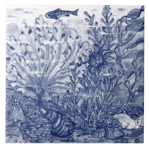 Under Sea Dark Blue Ocean Scene Crab Mural Pc C Ceramic Tile Zazzle