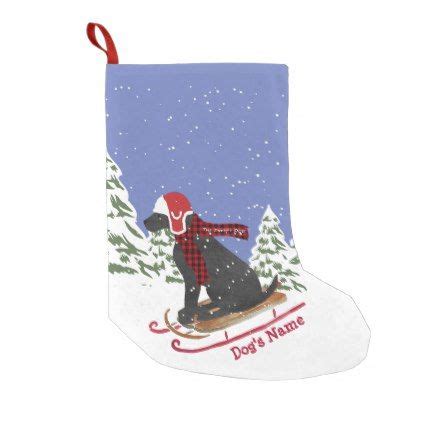 Personalized Black Lab Winter Preppy Dog Sledding Small Christmas Stocking - christmas stockings ...