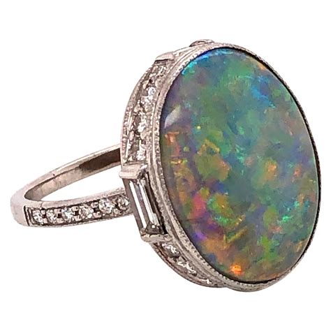 5 00 Carat Opal And Diamond Platinum Ring Estate Fine Jewelry At 1stDibs