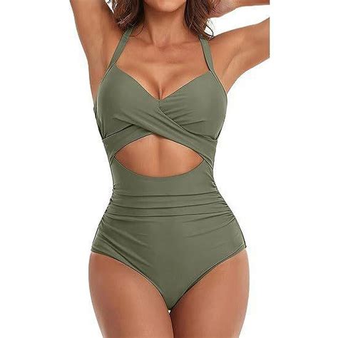 Women Sexy Tummy Control One Piece Swimsuits Halter Push Up Bathing