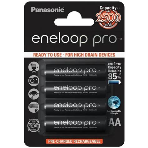 Pilha Recarregável Panasonic Aa Eneloop Pro Bk 3hcde 2500mah 4 Unidades