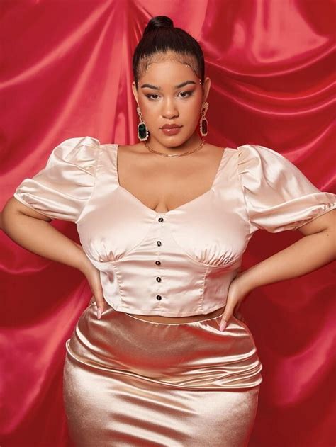 Plus Satin Sweetheart Neck Puff Sleeve Crop Blouse In 2022 Crop