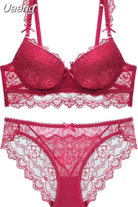 Uaang Plus Size Women Lingerie Sexy Lace Embroidery Push Up Bra Set