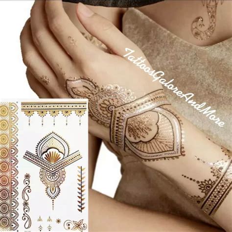 Gold Hand Forehead Body Henna Temporary Tattoo Metallic Festival